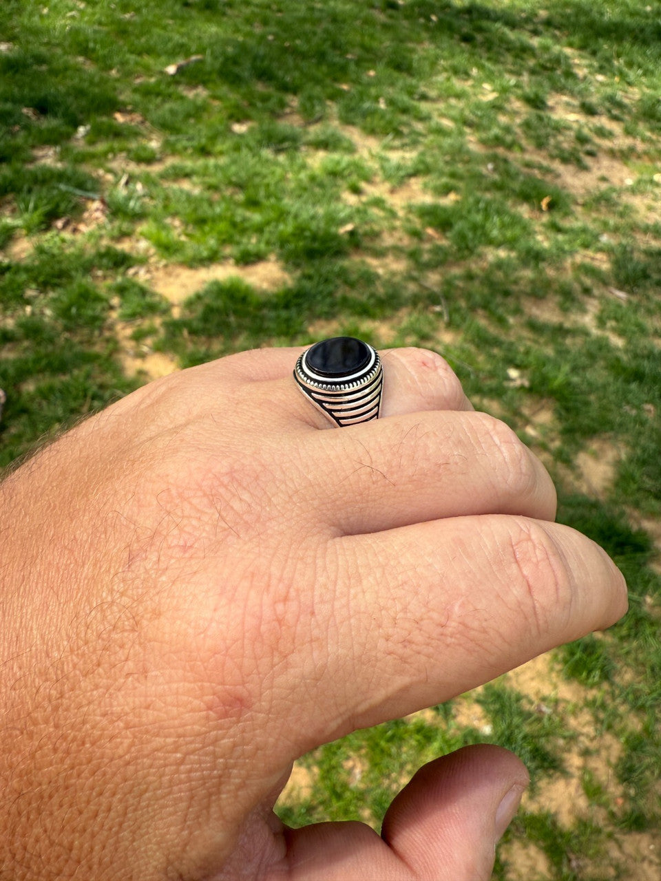 Night Sky Ring - 925 Silver Oxidized - Genuine Black Onyx Stone