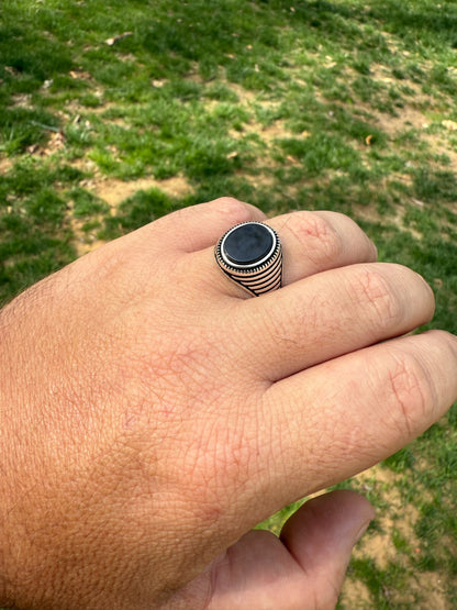 Night Sky Ring - 925 Silver Oxidized - Genuine Black Onyx Stone