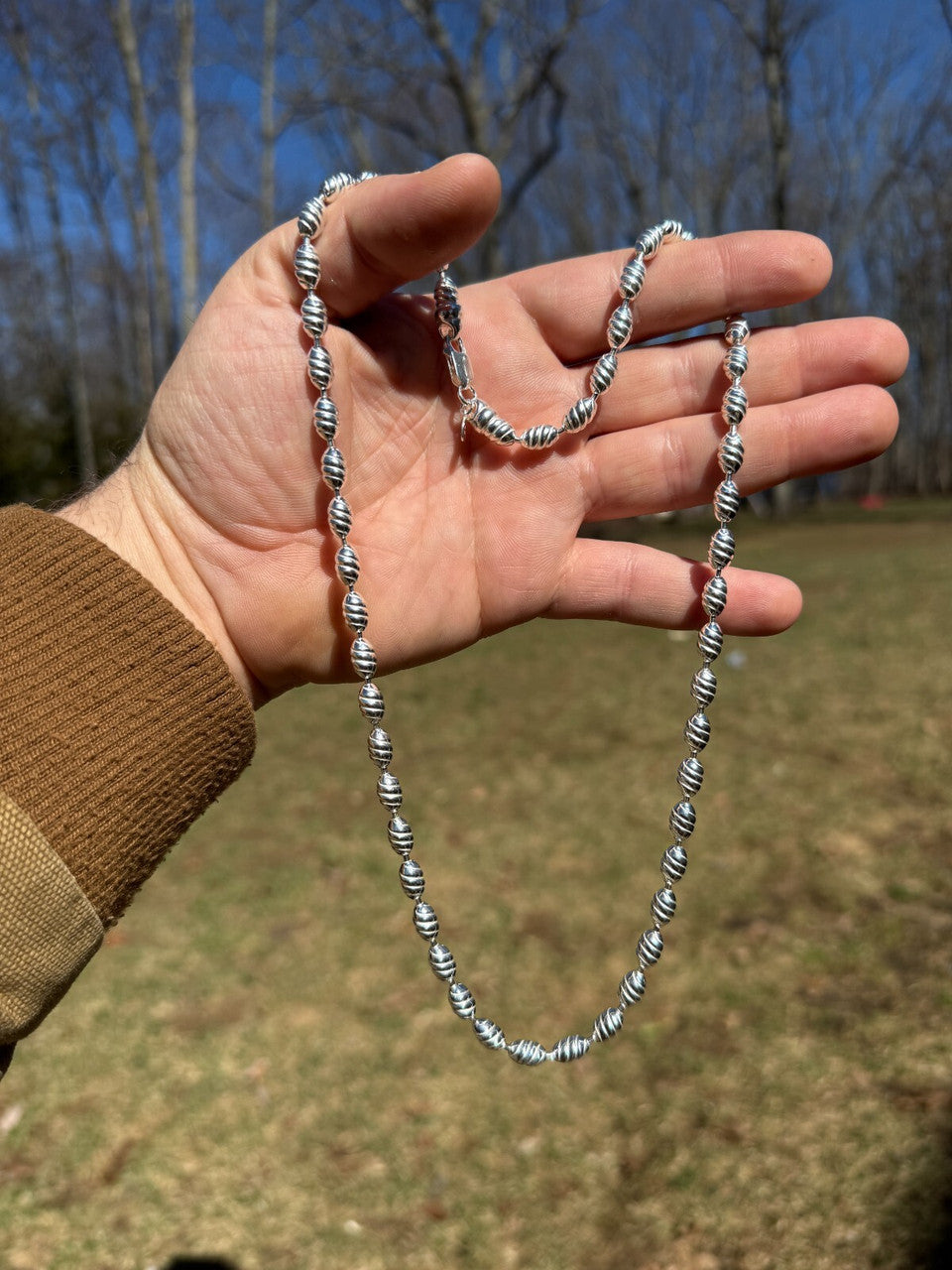 Infinity Rice Link Chain Necklace - 925 Sterling Silver - 18"-30" - 6mm