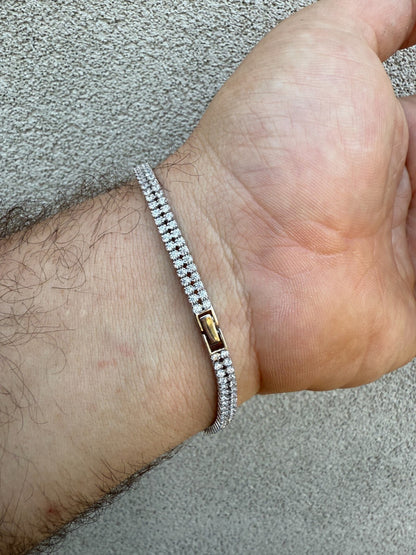 Real 925 Sterling Silver Micro Two Row 4.5mm Tennis Bracelet CZ 6-8" Iced