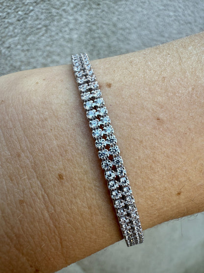 Real 925 Sterling Silver Micro Two Row 4.5mm Tennis Bracelet CZ 6-8" Iced