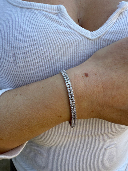 Real 925 Sterling Silver Micro Two Row 4.5mm Tennis Bracelet CZ 6-8" Iced