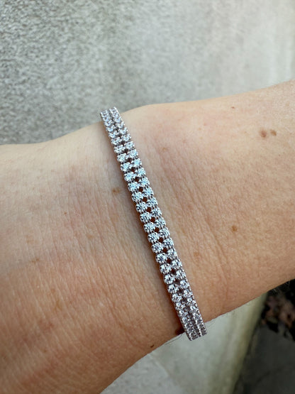 Real 925 Sterling Silver Micro Two Row 4.5mm Tennis Bracelet CZ 6-8" Iced