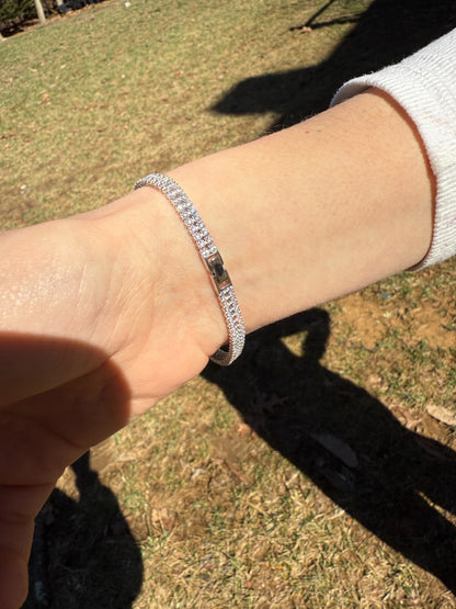 Real 925 Sterling Silver Micro Two Row 4.5mm Tennis Bracelet CZ 6-8" Iced