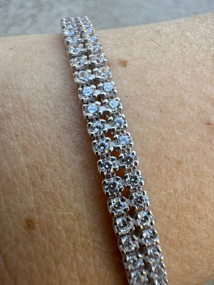 Real 925 Sterling Silver Micro Two Row 4.5mm Tennis Bracelet CZ 6-8" Iced