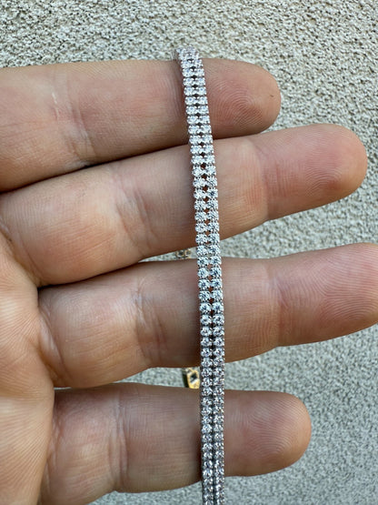 Real 925 Sterling Silver Micro Two Row 4.5mm Tennis Bracelet CZ 6-8" Iced