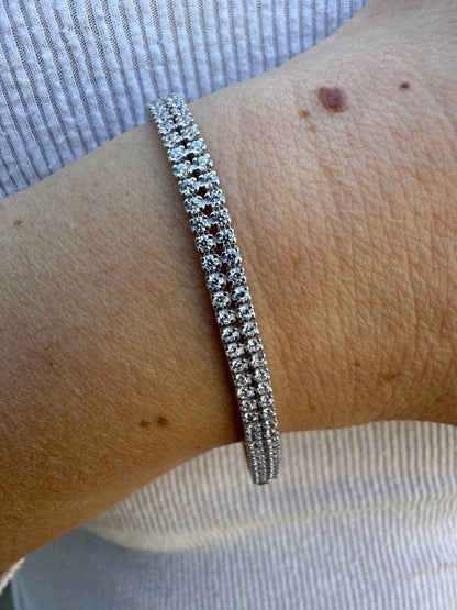 Real 925 Sterling Silver Micro Two Row 4.5mm Tennis Bracelet CZ 6-8" Iced