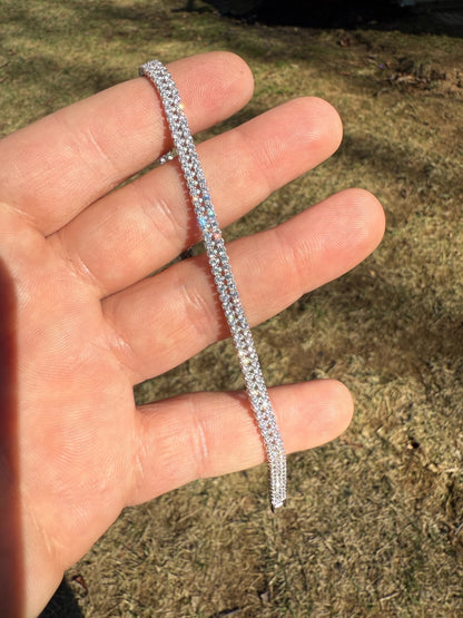 Real 925 Sterling Silver Micro Two Row 4.5mm Tennis Bracelet CZ 6-8" Iced