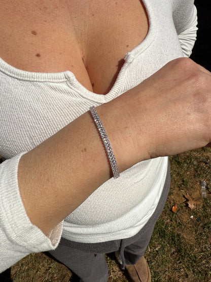 Real 925 Sterling Silver Micro Two Row 4.5mm Tennis Bracelet CZ 6-8" Iced