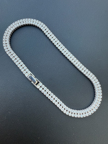 Real 925 Sterling Silver Micro Two Row 4.5mm Tennis Bracelet CZ 6-8" Iced