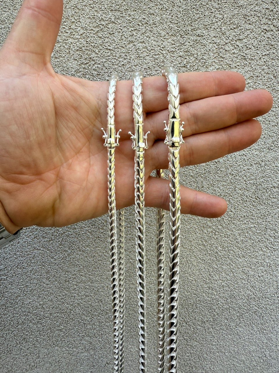 Round Franco Link Chain Necklace W. Box Lock - 925 Sterling Silver - 18"-30" - 5mm-7mm