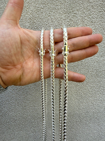 Round Franco Link Chain Necklace W. Box Lock - 925 Sterling Silver - 18"-30" - 5mm-7mm