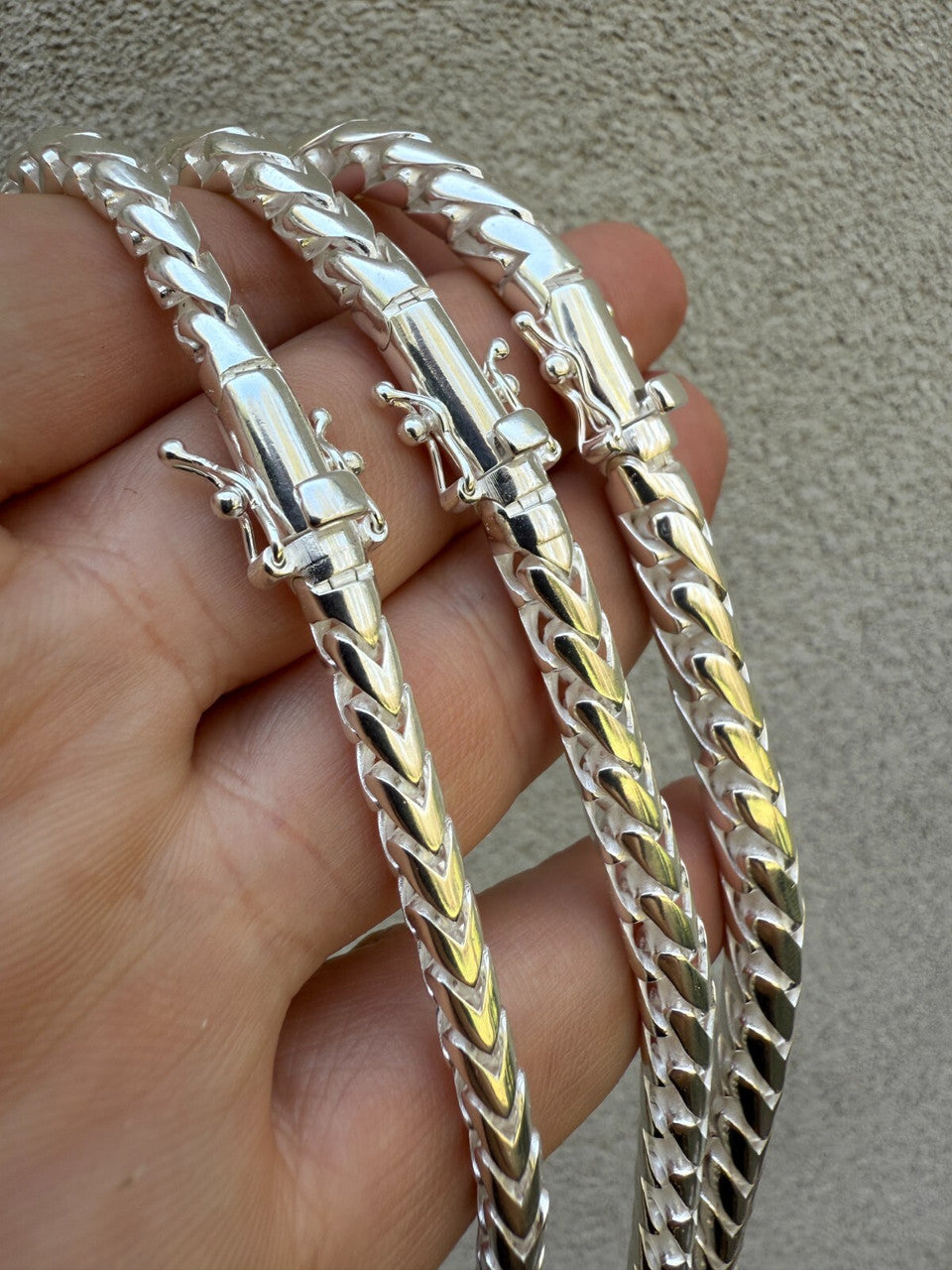 Round Franco Link Chain Necklace W. Box Lock - 925 Sterling Silver - 18"-30" - 5mm-7mm