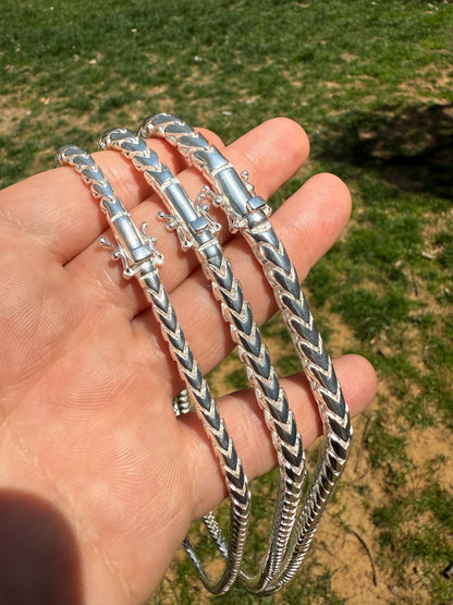 Round Franco Link Chain Necklace W. Box Lock - 925 Sterling Silver - 18"-30" - 5mm-7mm