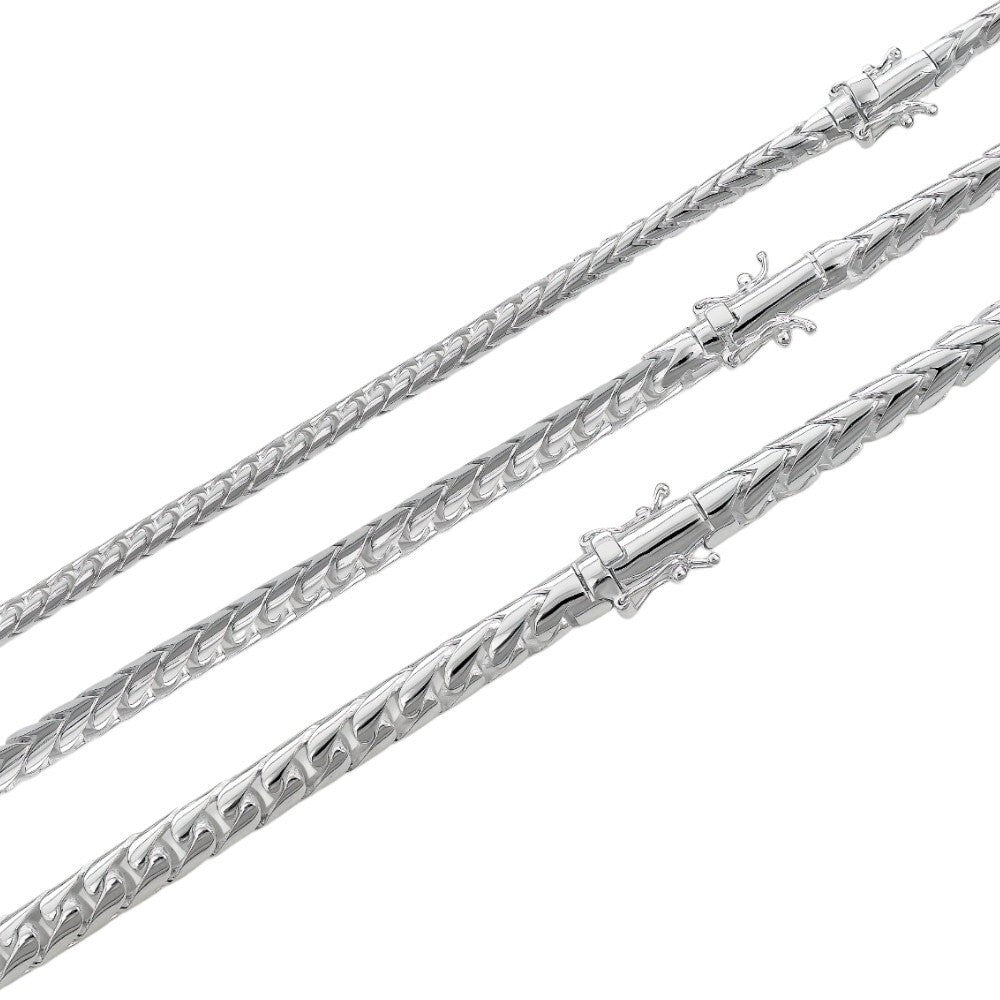Round Franco Link Chain Necklace W. Box Lock - 925 Sterling Silver - 18"-30" - 5mm-7mm
