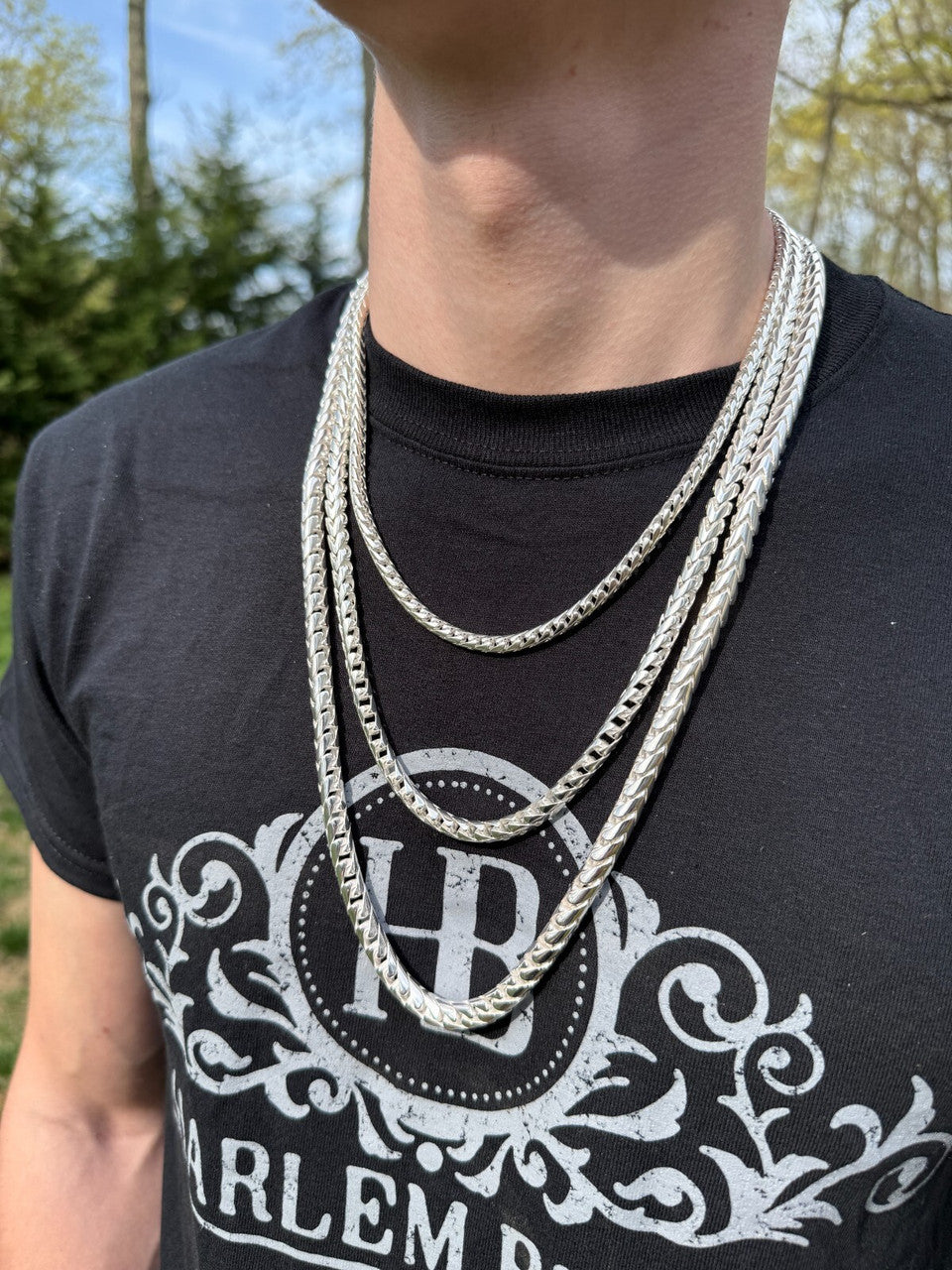 Round Franco Link Chain Necklace W. Box Lock - 925 Sterling Silver - 18"-30" - 5mm-7mm