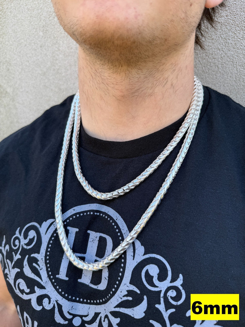 Round Franco Link Chain Necklace W. Box Lock - 925 Sterling Silver - 18"-30" - 5mm-7mm