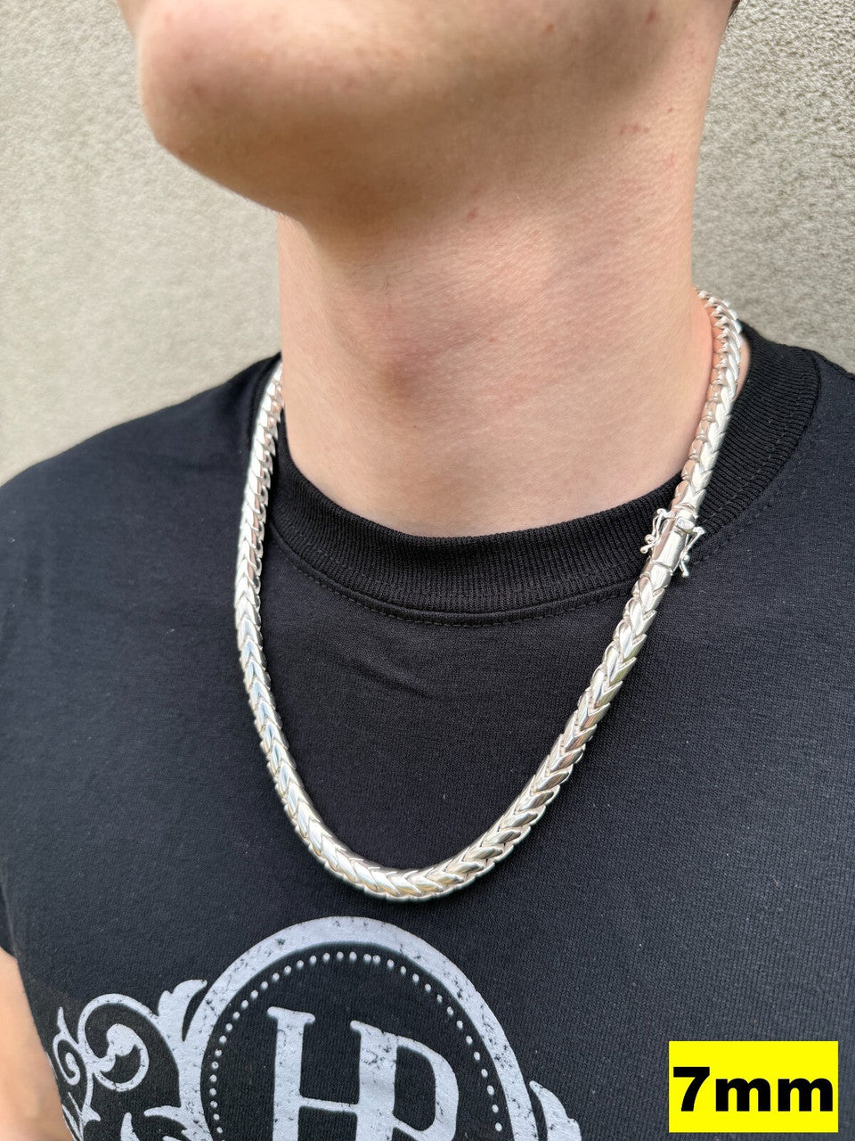 Round Franco Link Chain Necklace W. Box Lock - 925 Sterling Silver - 18"-30" - 5mm-7mm