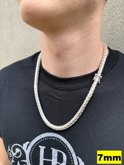 Round Franco Link Chain Necklace W. Box Lock - 925 Sterling Silver - 18"-30" - 5mm-7mm