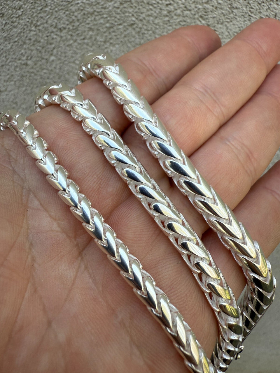 Round Franco Link Bracelet W. Box Lock - 925 Sterling Silver - 7"-9" - 5mm-7mm