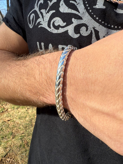 Round Franco Link Bracelet W. Box Lock - 925 Sterling Silver - 7"-9" - 5mm-7mm