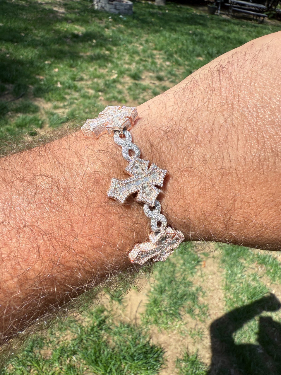 MOISSANITE Eternity 3D Cross Link Bracelet Iced Out - 14k Rose Gold Vermeil & 925 Silver - 24mm - 7.25"-9.25"