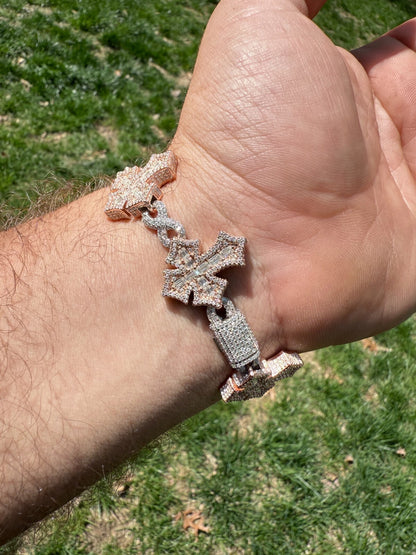 MOISSANITE Eternity 3D Cross Link Bracelet Iced Out - 14k Rose Gold Vermeil & 925 Silver - 24mm - 7.25"-9.25"