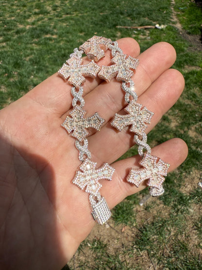 MOISSANITE Eternity 3D Cross Link Bracelet Iced Out - 14k Rose Gold Vermeil & 925 Silver - 24mm - 7.25"-9.25"