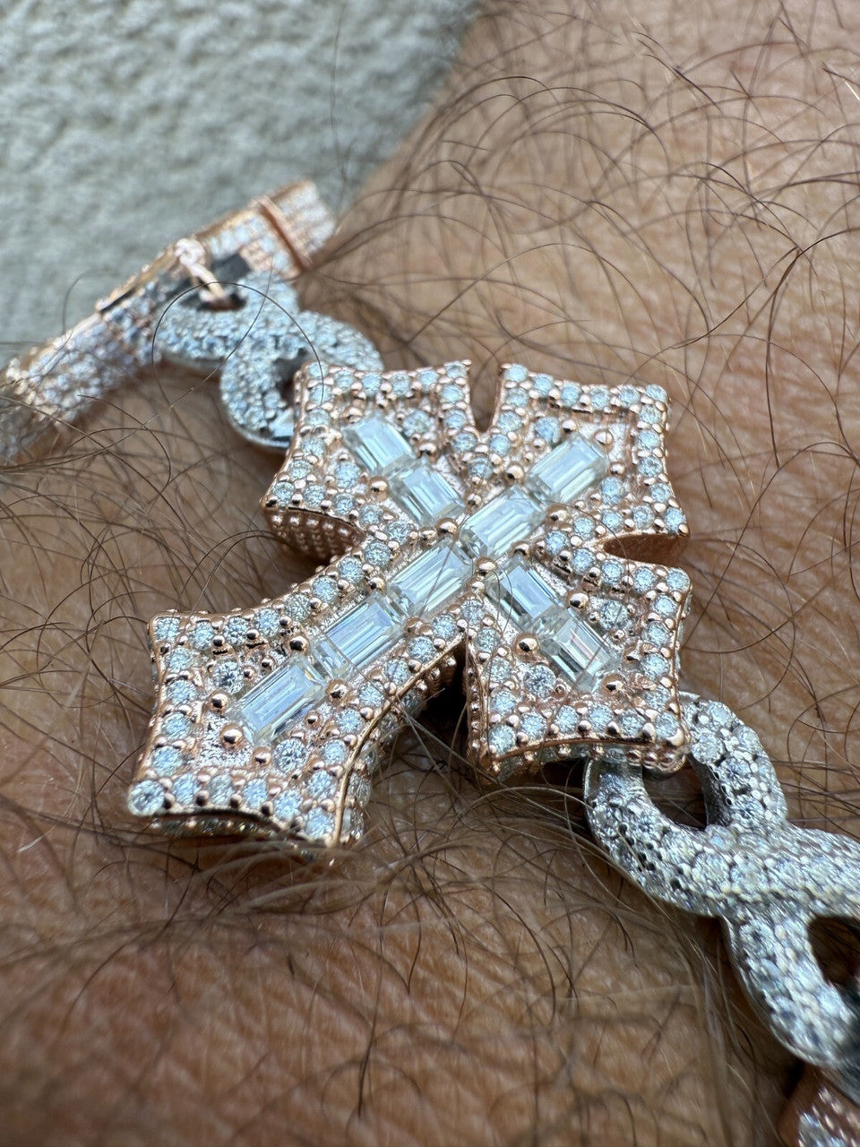 MOISSANITE Eternity 3D Cross Link Bracelet Iced Out - 14k Rose Gold Vermeil & 925 Silver - 24mm - 7.25"-9.25"