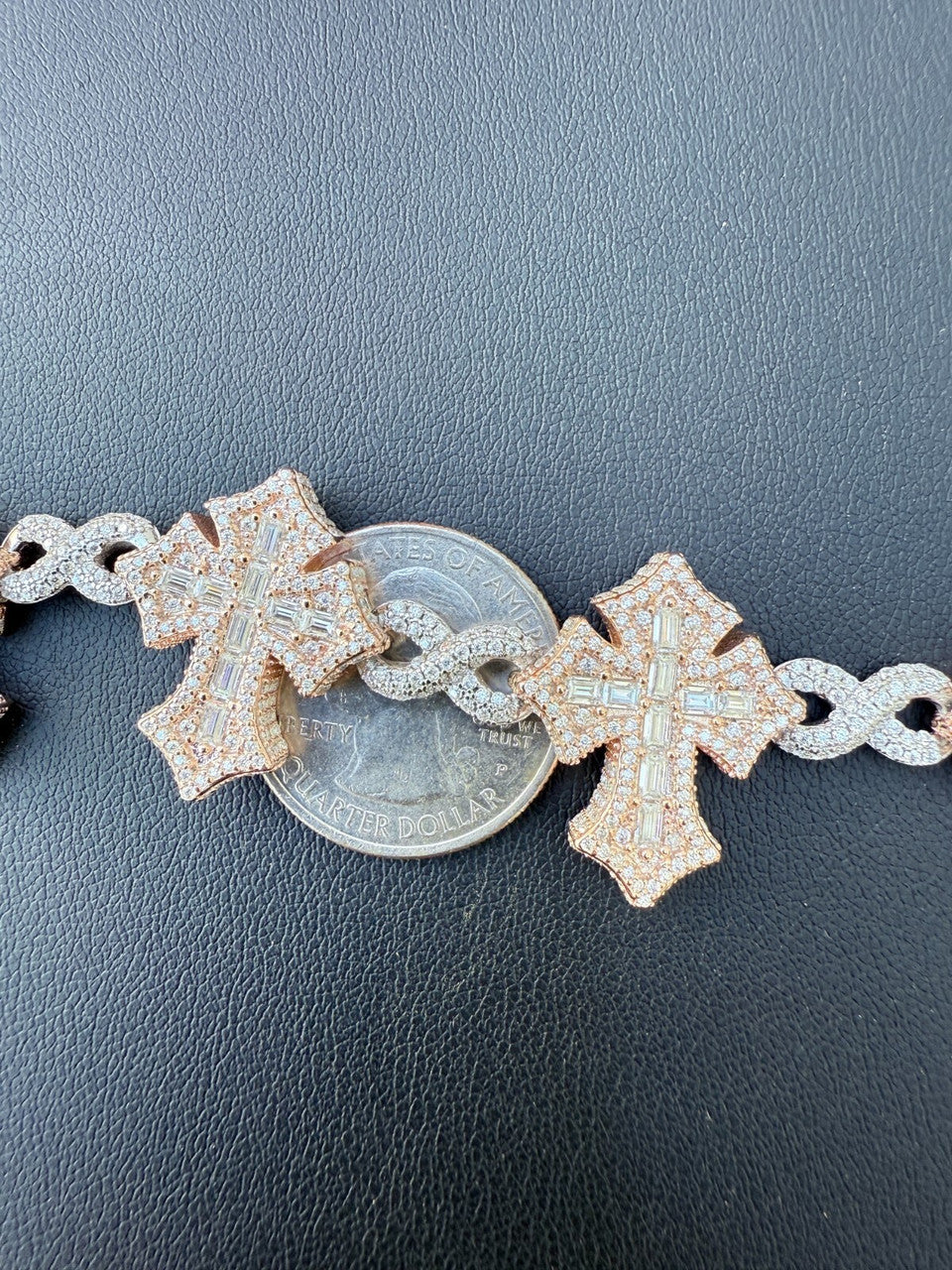 MOISSANITE Eternity 3D Cross Link Bracelet Iced Out - 14k Rose Gold Vermeil & 925 Silver - 24mm - 7.25"-9.25"