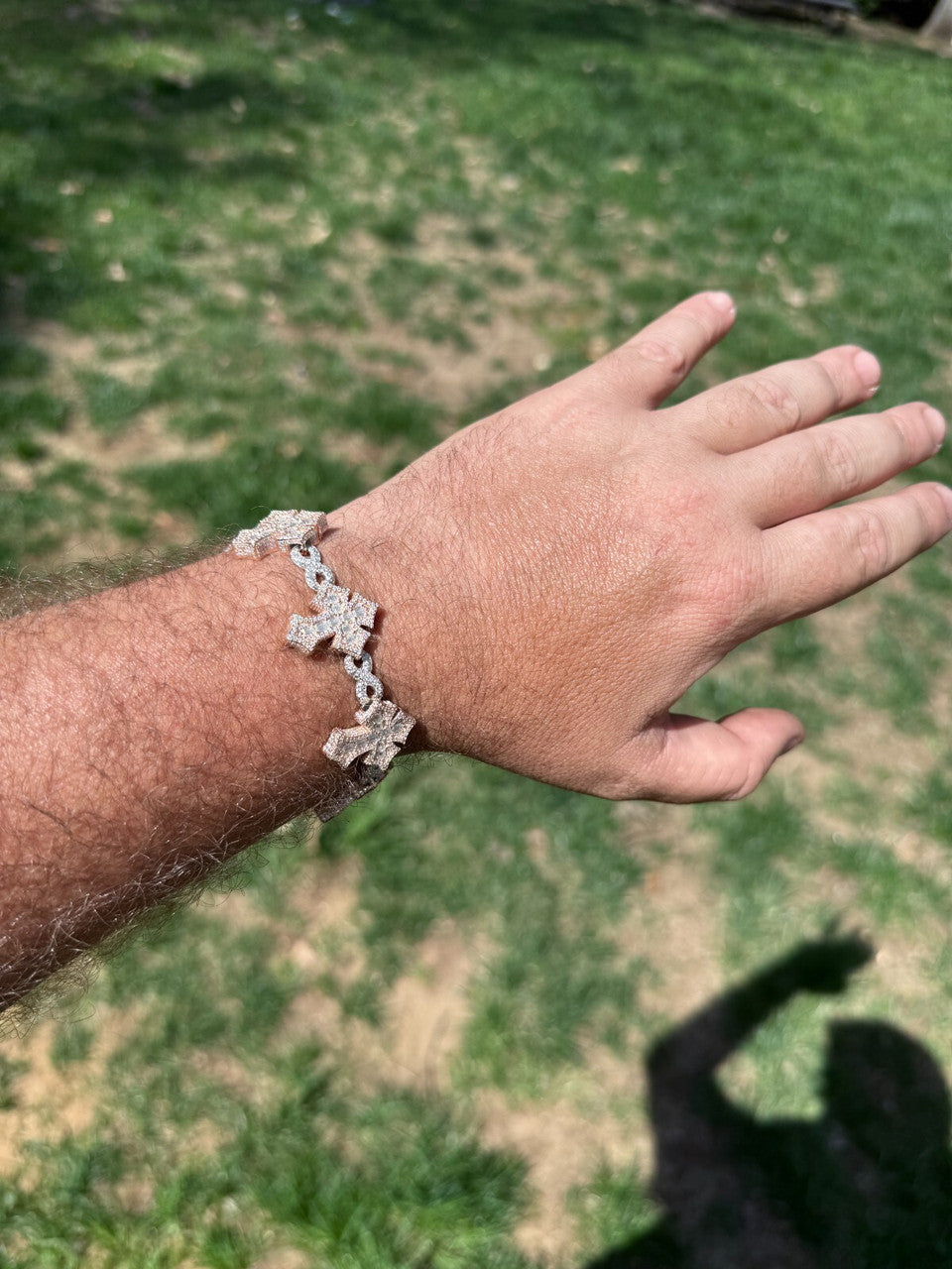 MOISSANITE Eternity 3D Cross Link Bracelet Iced Out - 14k Rose Gold Vermeil & 925 Silver - 24mm - 7.25"-9.25"