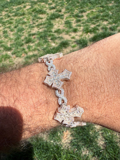 MOISSANITE Eternity 3D Cross Link Bracelet Iced Out - 14k Rose Gold Vermeil & 925 Silver - 24mm - 7.25"-9.25"
