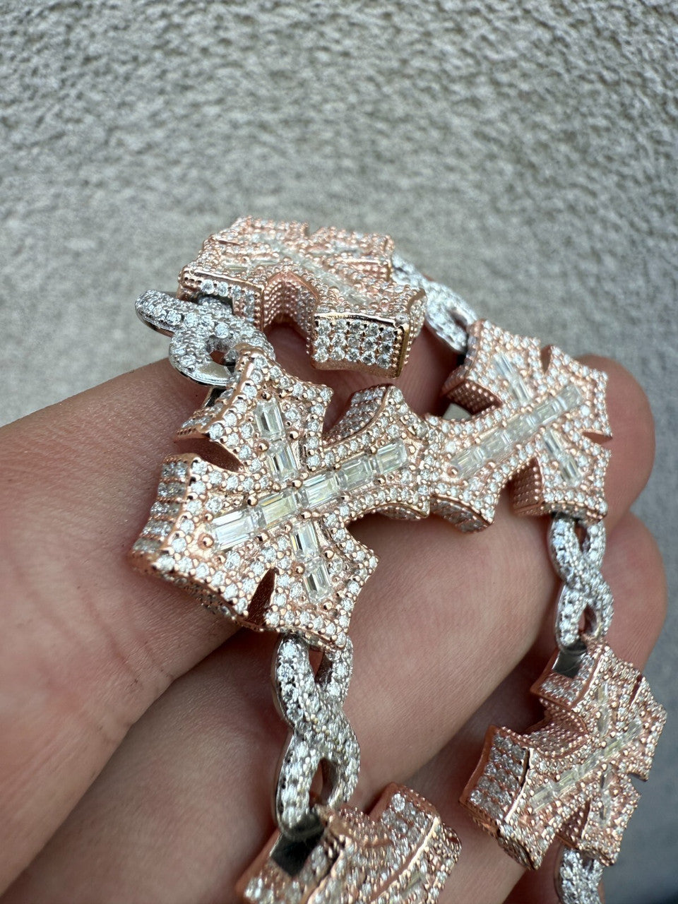 MOISSANITE Eternity 3D Cross Link Bracelet Iced Out - 14k Rose Gold Vermeil & 925 Silver - 24mm - 7.25"-9.25"