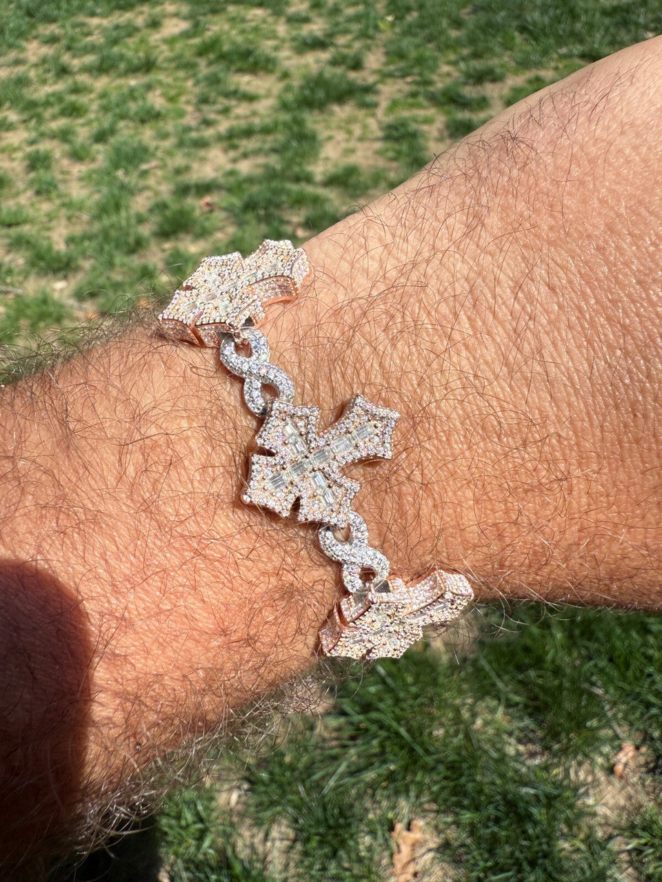 MOISSANITE Eternity 3D Cross Link Bracelet Iced Out - 14k Rose Gold Vermeil & 925 Silver - 24mm - 7.25"-9.25"