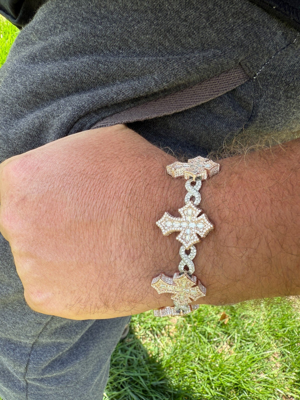 MOISSANITE Eternity 3D Cross Link Bracelet Iced Out - 14k Rose Gold Vermeil & 925 Silver - 24mm - 7.25"-9.25"
