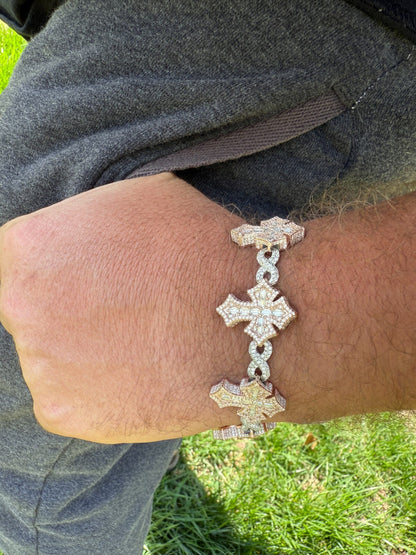 MOISSANITE Eternity 3D Cross Link Bracelet Iced Out - 14k Rose Gold Vermeil & 925 Silver - 24mm - 7.25"-9.25"