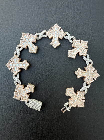 MOISSANITE Eternity 3D Cross Link Bracelet Iced Out - 14k Rose Gold Vermeil & 925 Silver - 24mm - 7.25"-9.25"