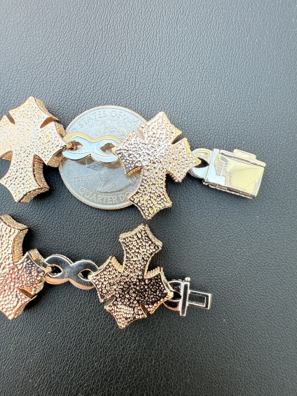 MOISSANITE Eternity 3D Cross Link Bracelet Iced Out - 14k Rose Gold Vermeil & 925 Silver - 24mm - 7.25"-9.25"