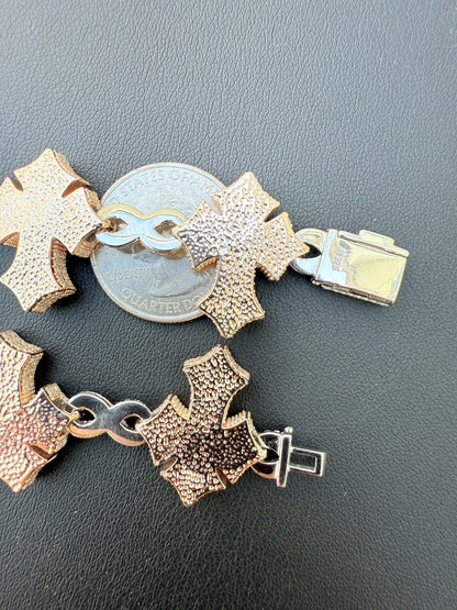 MOISSANITE Eternity 3D Cross Link Bracelet Iced Out - 14k Rose Gold Vermeil & 925 Silver - 24mm - 7.25"-9.25"