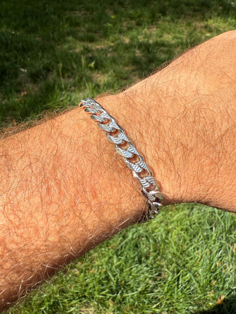 Mens Miami Cuban Bracelet Diamond Cut Solid 925 Silver - Rhodium Finished