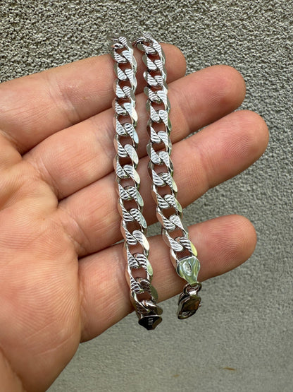 Mens Miami Cuban Bracelet Diamond Cut Solid 925 Silver - Rhodium Finished