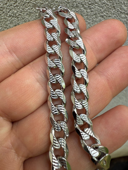 Mens Miami Cuban Bracelet Diamond Cut Solid 925 Silver - Rhodium Finished