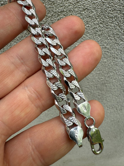 Mens Miami Cuban Bracelet Diamond Cut Solid 925 Silver - Rhodium Finished