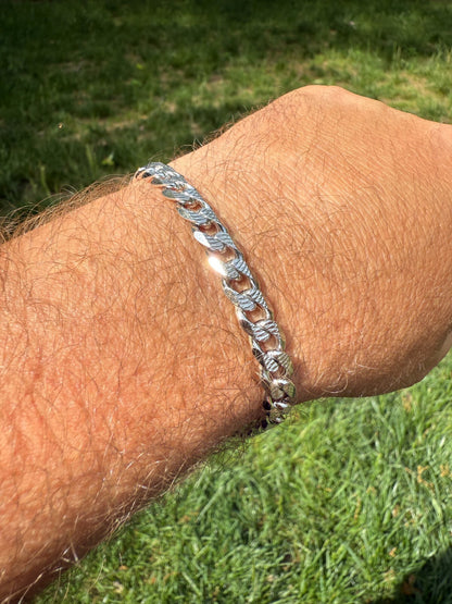 Mens Miami Cuban Bracelet Diamond Cut Solid 925 Silver - Rhodium Finished