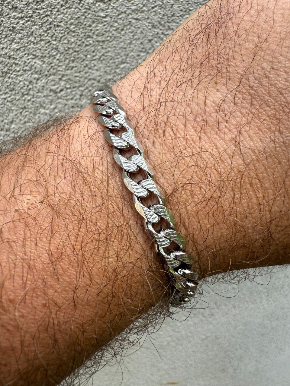 Mens Miami Cuban Bracelet Diamond Cut Solid 925 Silver - Rhodium Finished