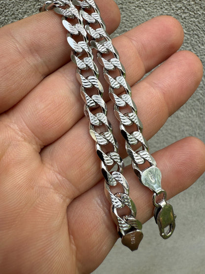 Mens Miami Cuban Bracelet Diamond Cut Solid 925 Silver - Rhodium Finished