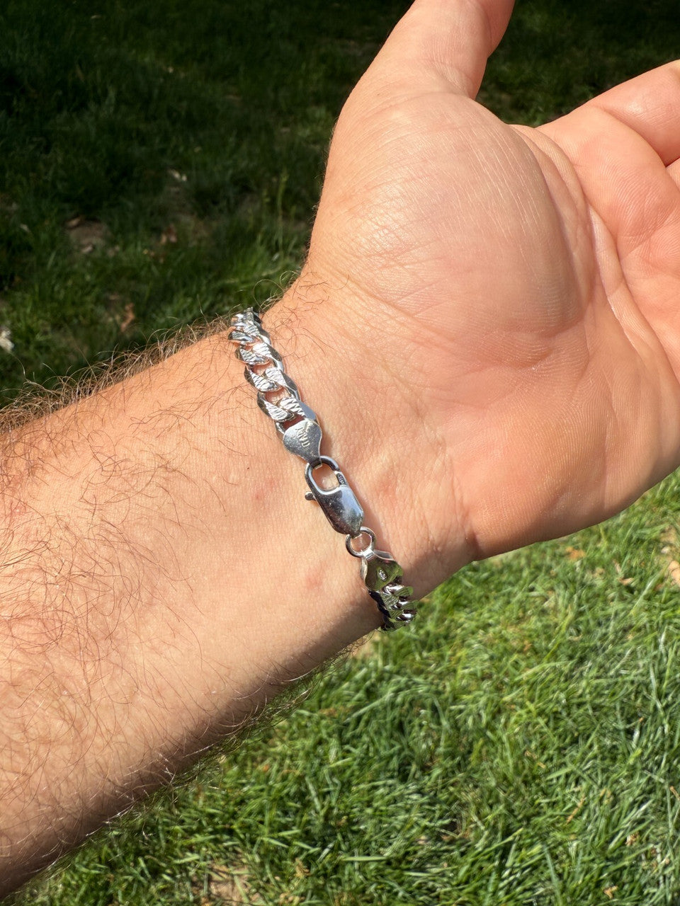 Mens Miami Cuban Bracelet Diamond Cut Solid 925 Silver - Rhodium Finished