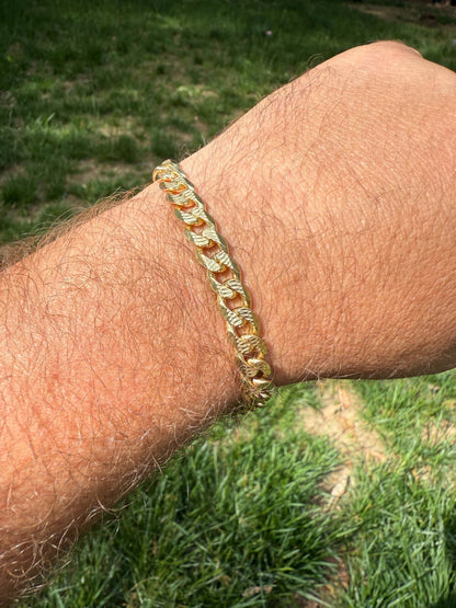 Mens Miami Cuban Bracelet Diamond Cut 14k Gold Vermeil Solid 925 Silver