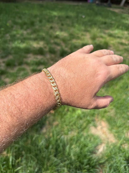 Mens Miami Cuban Bracelet Diamond Cut 14k Gold Vermeil Solid 925 Silver