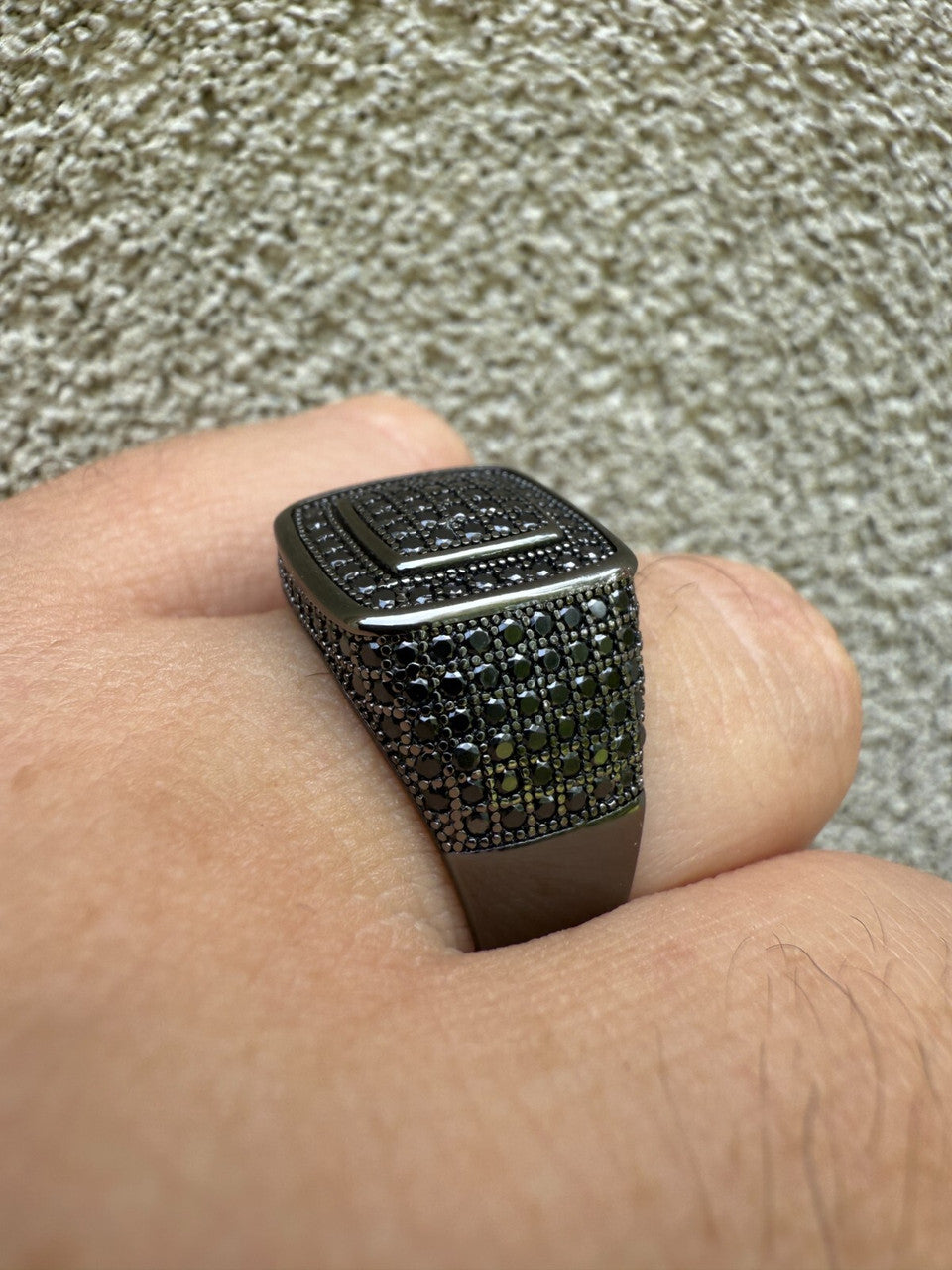 Black MOISSANITE Everyday Classic Square Ring - Black Rhodium Over 925 Silver